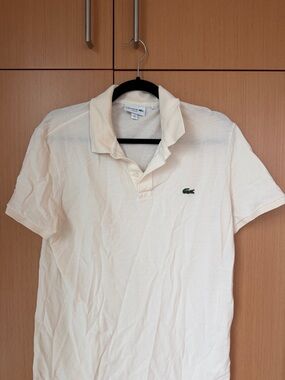 Lacoste Men's Polo Shirt in Off-White with Green Crocodile